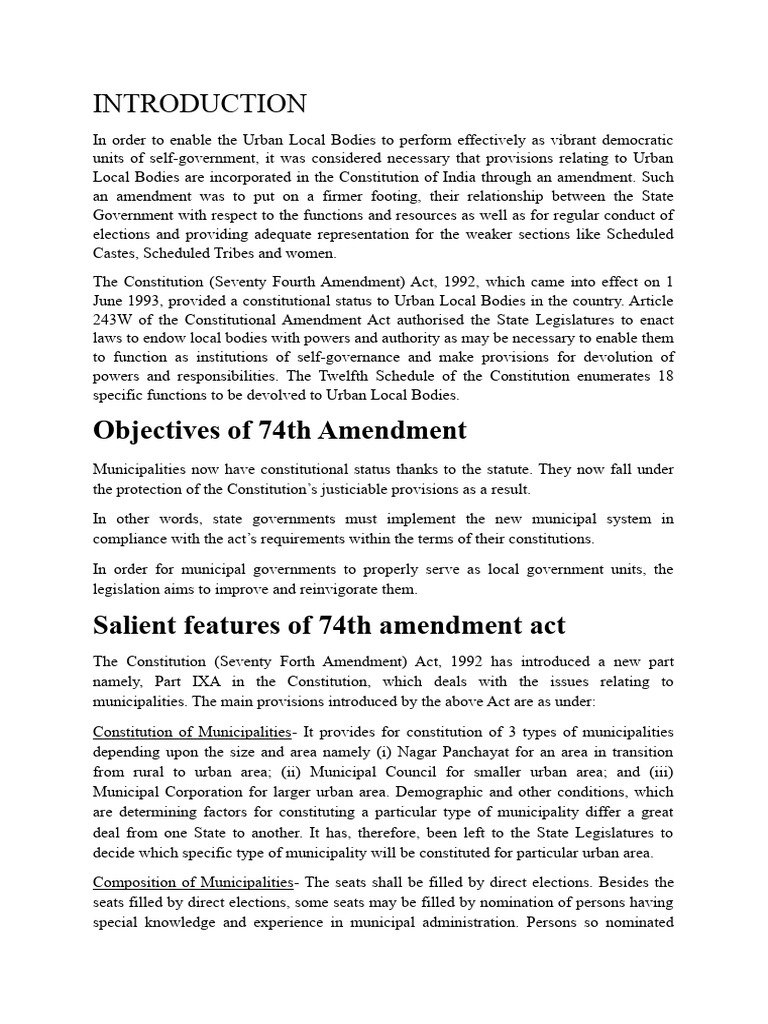 74th Constitutional Amendment Overview | PDF | Governance | Government