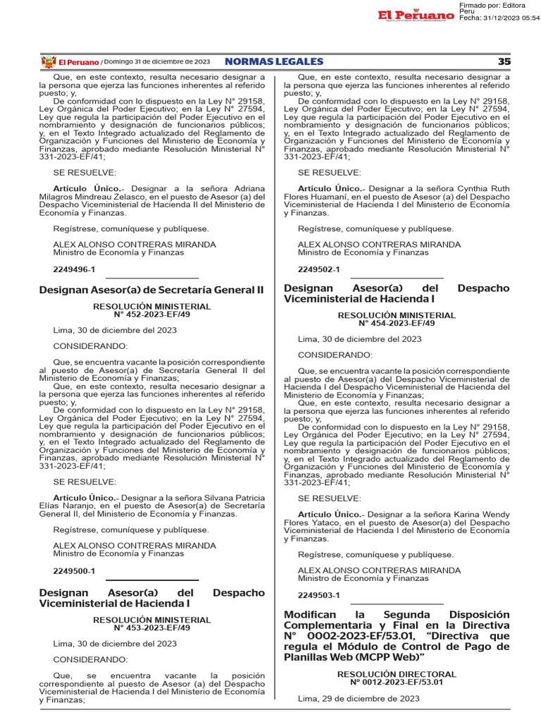 Designaciones en el Ministerio de Economía | PDF | Gestión de recursos ...