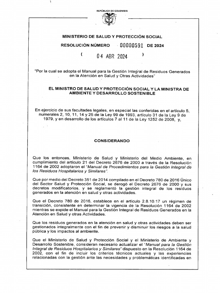 Resolución No 591 de 2024 | PDF | Residuos | Gestión de residuos