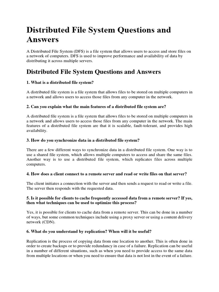 Distributed File System Questions and Answers | PDF | Fault Tolerance ...