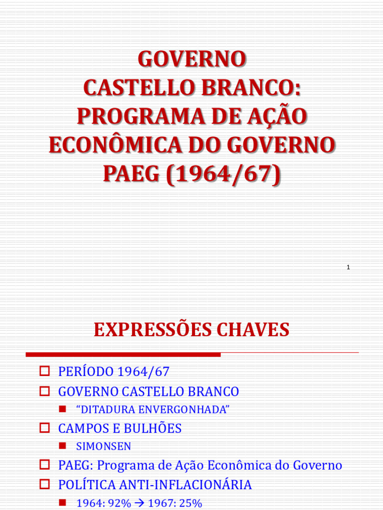 PAEG: Ação Econômica de 1964 a 1967 | PDF | Inflação | Dinheiro