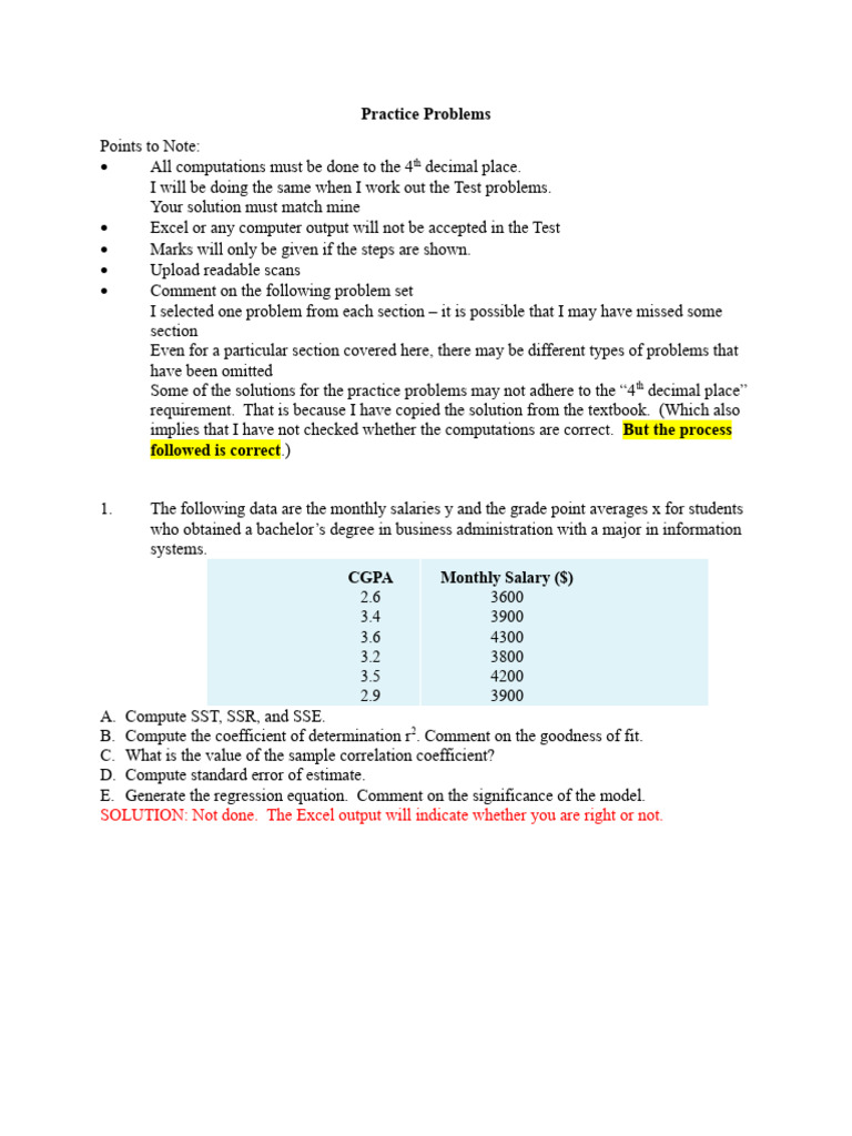 Statistical Practice Problems and Solutions | PDF | Errors And ...