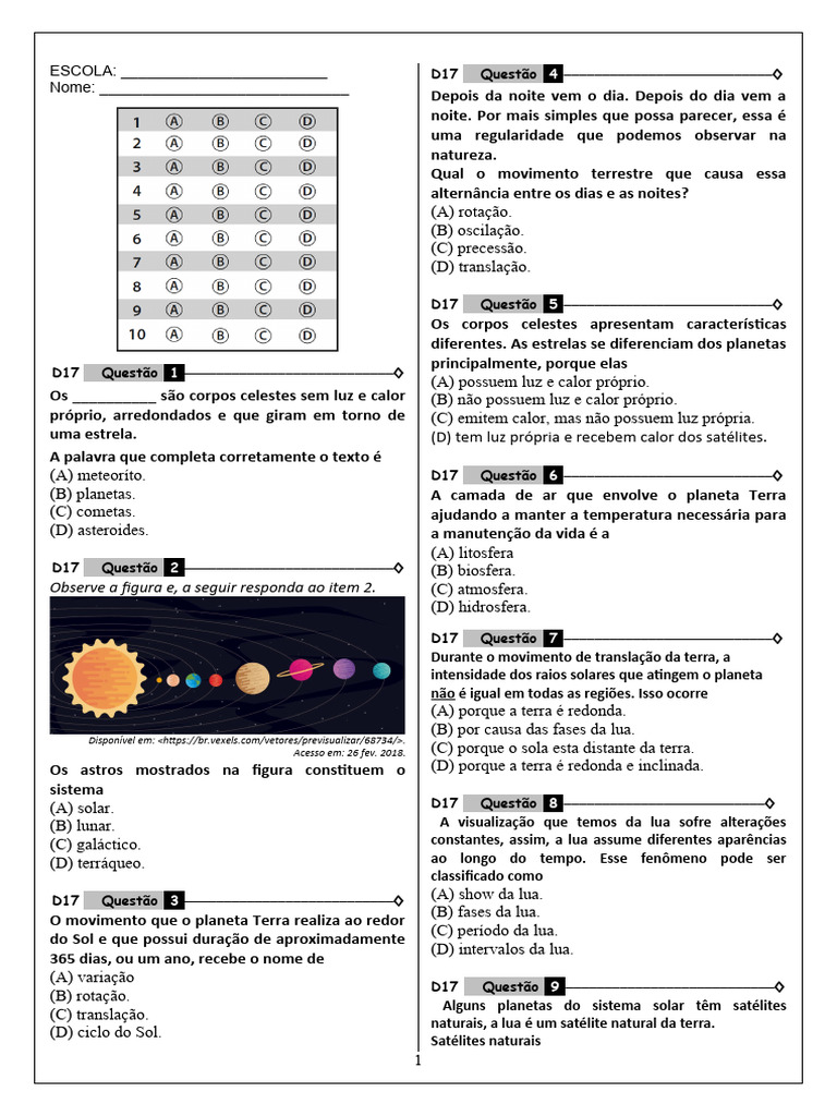 Simulado Sistema Solar | PDF | Terra | Planetas