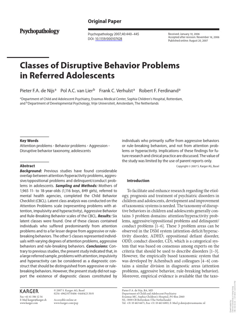 Relationship between symptoms of disruptive behavior disorders and
