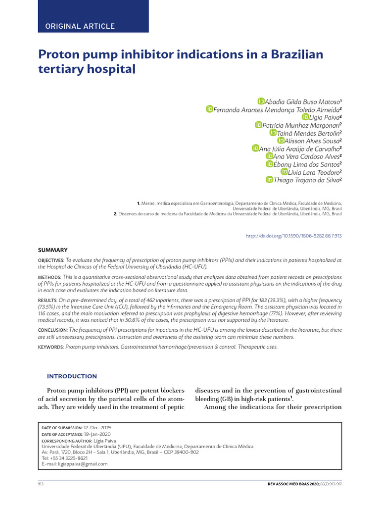 Proton Pump Inhibitor Indications in a Brazilian Tertiary Hospital ...