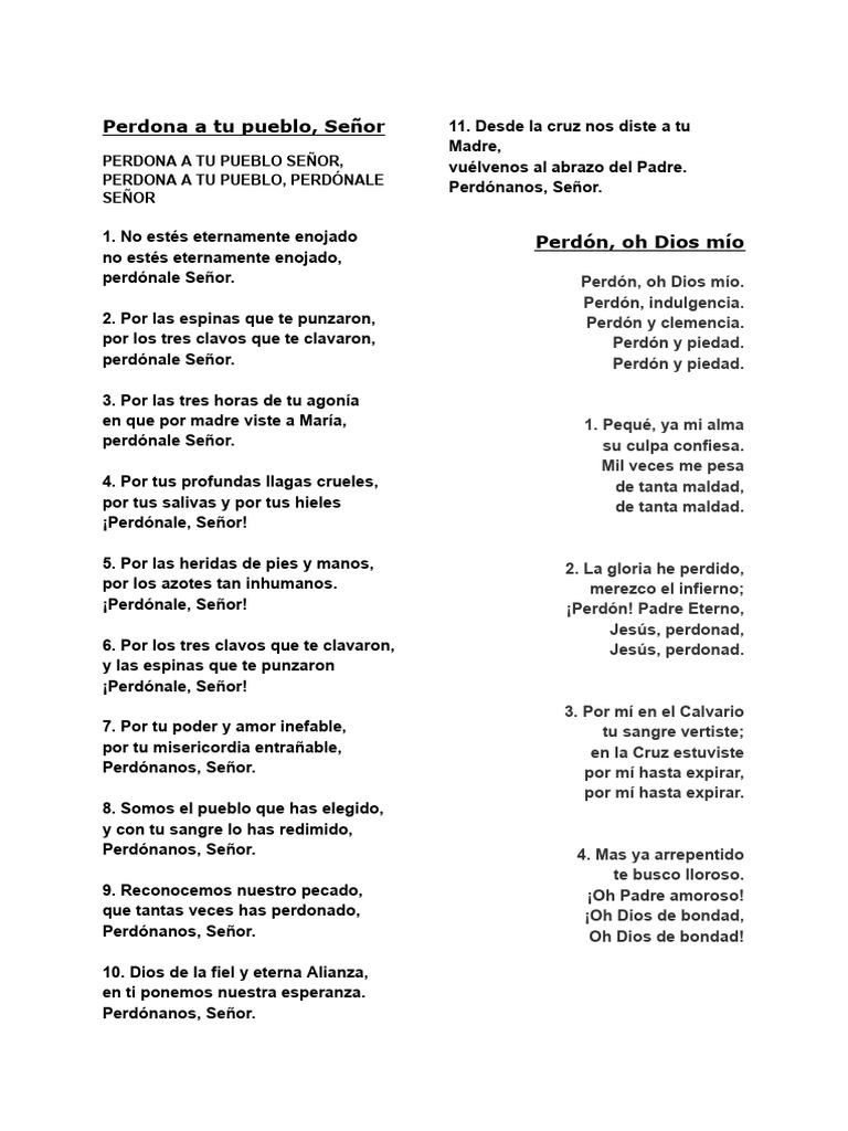 Perdona a tu pueblo, Señor: Letra y Reflexión | PDF | Perdón | Creencia ...