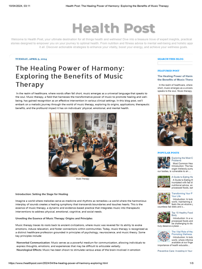 Benefits Of Music Therapy Pdf