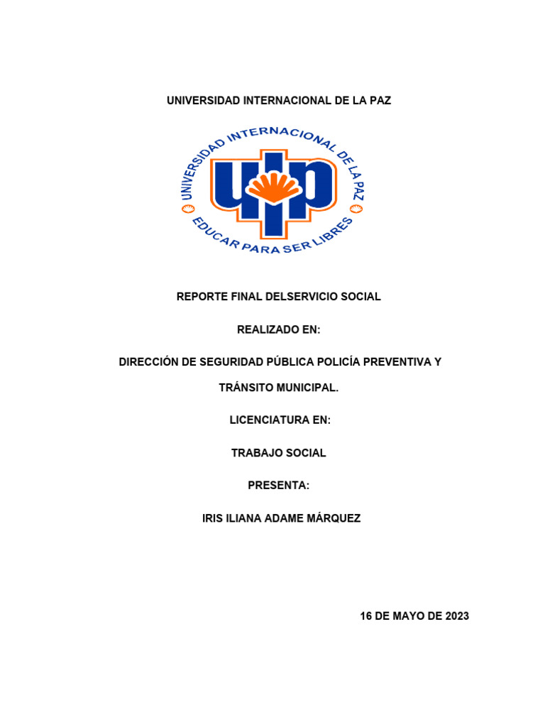 Reporte de Servicio Social en Seguridad Pública | PDF | Trabajo Social ...
