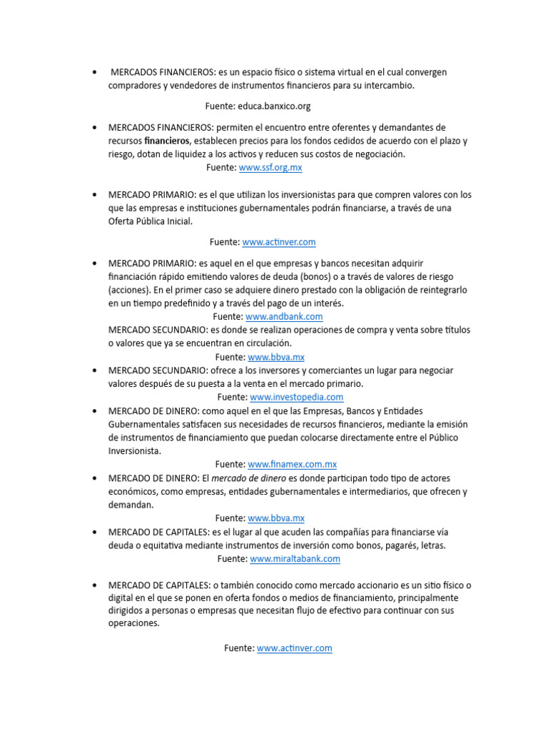 Tipos de Mercados Financieros Explicados | PDF | Mercado (economía ...
