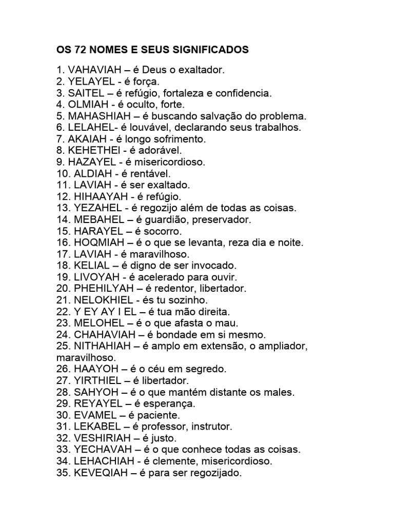 Os 72 Nomes Angelicais e Seus Significados | PDF, image size:768x1024