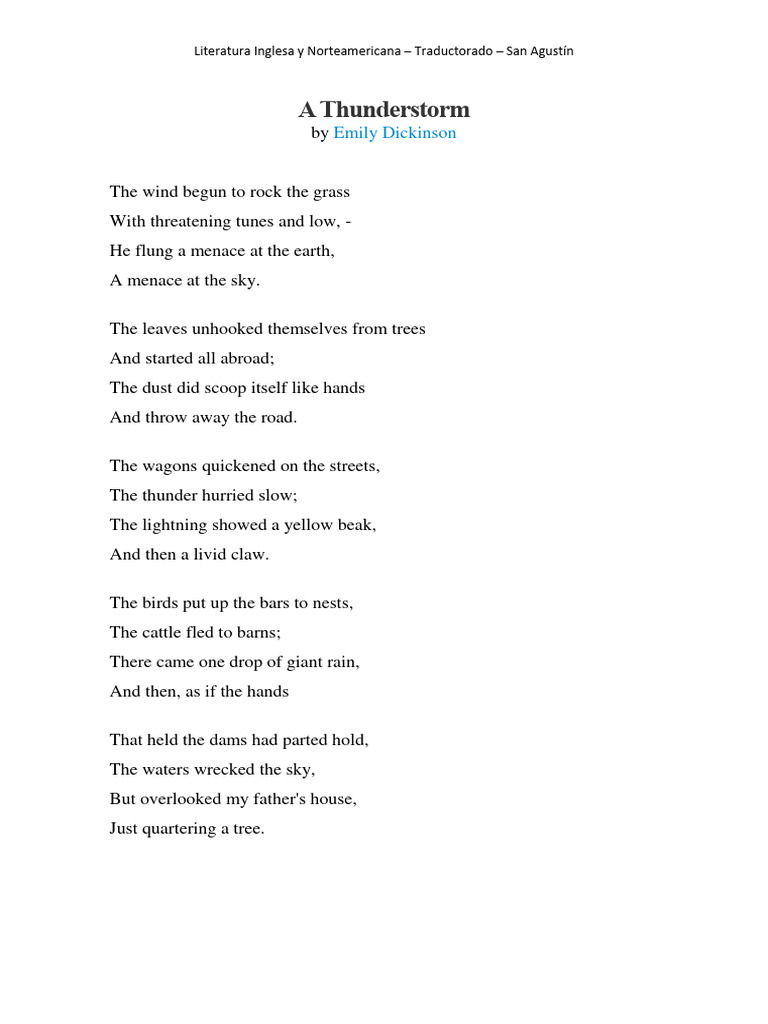 A Thunderstorm E Dickinson Pdf