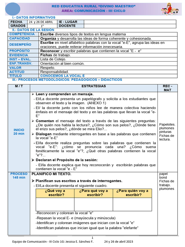 Escritura y Reconocimiento de la Vocal E | PDF | Escritura | Lingüística