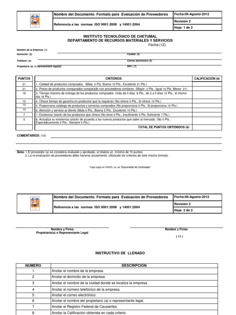 Evaluación de Proveedores ISO 9001 | PDF | Calidad (comercial) | Business