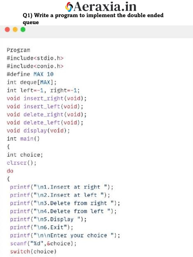 Data Structure - Q1) Write a program to implement the Double Ended ...
