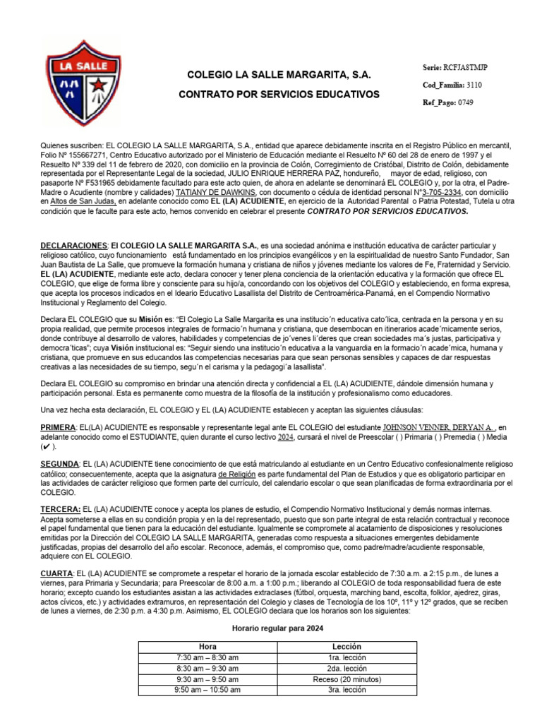 Contrato_de_Matr%C3%ADcula_2024 | PDF | Plan de estudios | Educación de ...