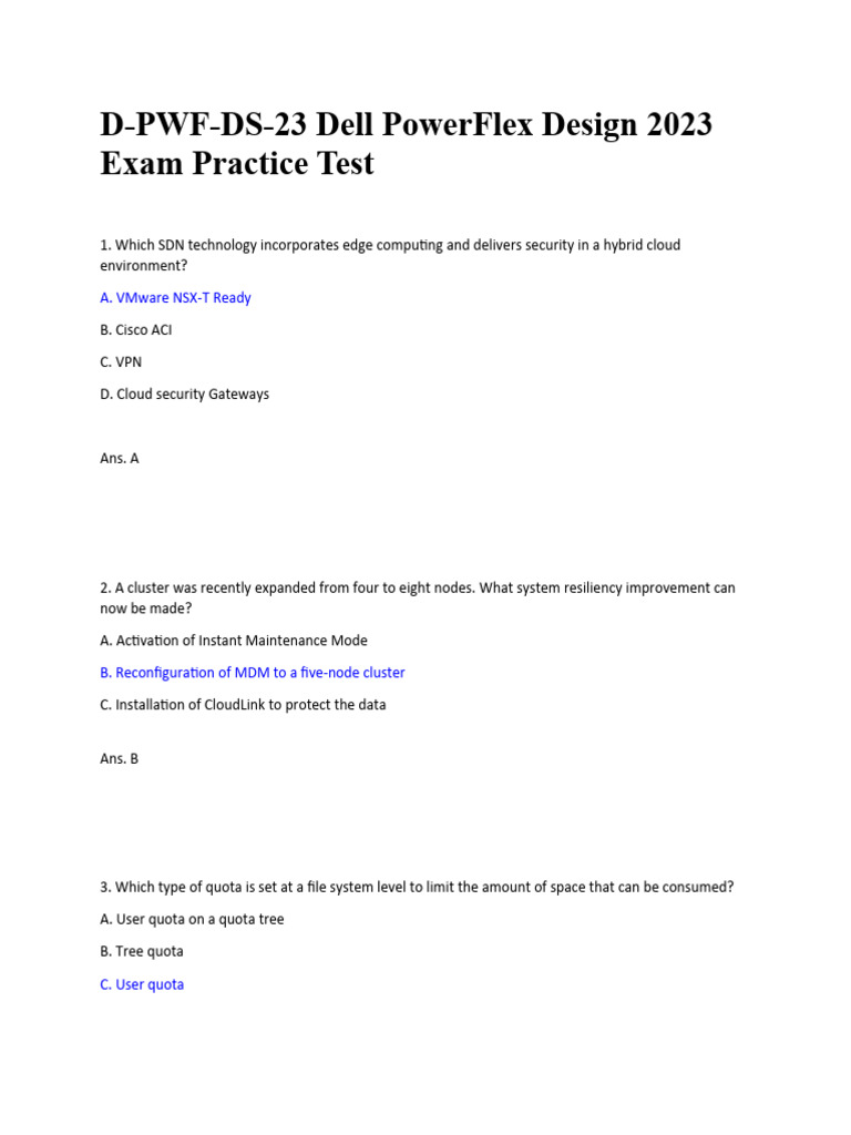 D PWF DS 23 Dell PowerFlex Design 2023 Exam Practice Test r1 D PWF DS 23 Dell PowerFlex Design 2023 Exam Practice Test r1