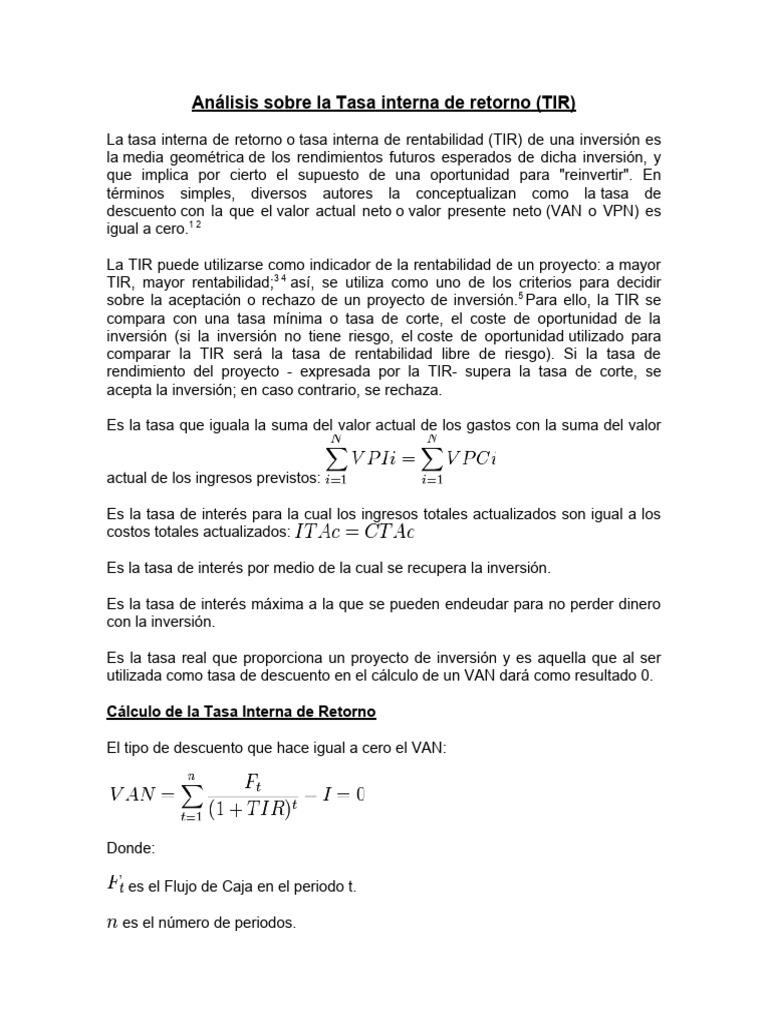 Tir y Var | PDF | Tasa interna de retorno | Economias