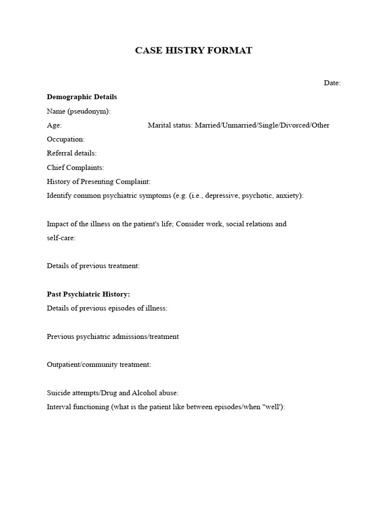 Comprehensive Psychiatric Case History Template | PDF | Self-Improvement