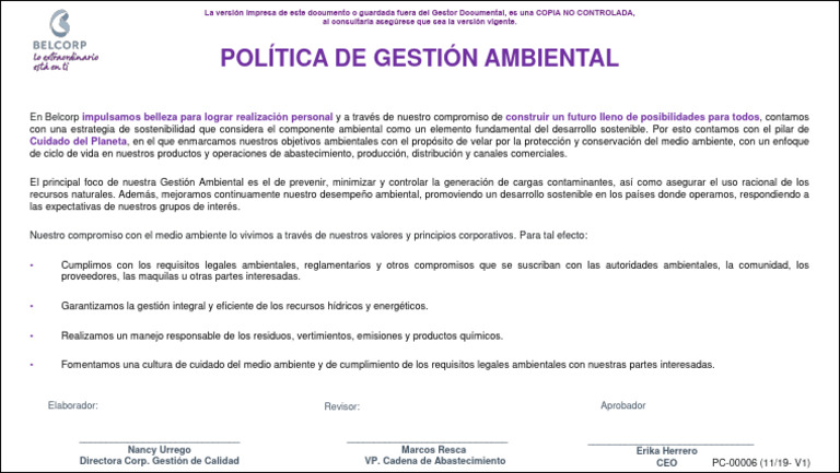 Politica de Gestion Ambiental | PDF | Sustentabilidad | Desarrollo ...