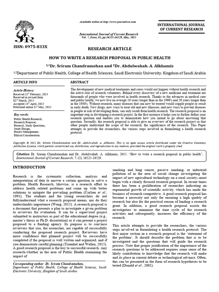 How To Write A Research Proposal in Public Health 2 | PDF | Sampling ...