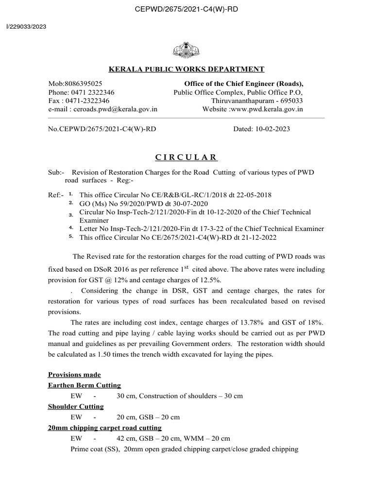 Revision of Restoration Charges for the Road Cutting10.2.2023 PDF