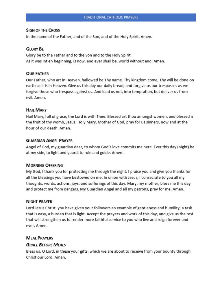 Traditional Catholic Prayers | Download Free PDF | Lord's Prayer | God ...