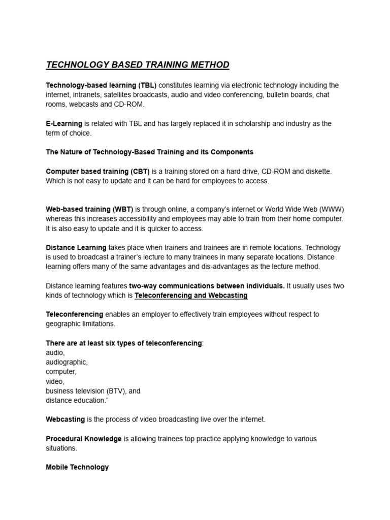 Technology Based Training Method | PDF | Educational Technology ...