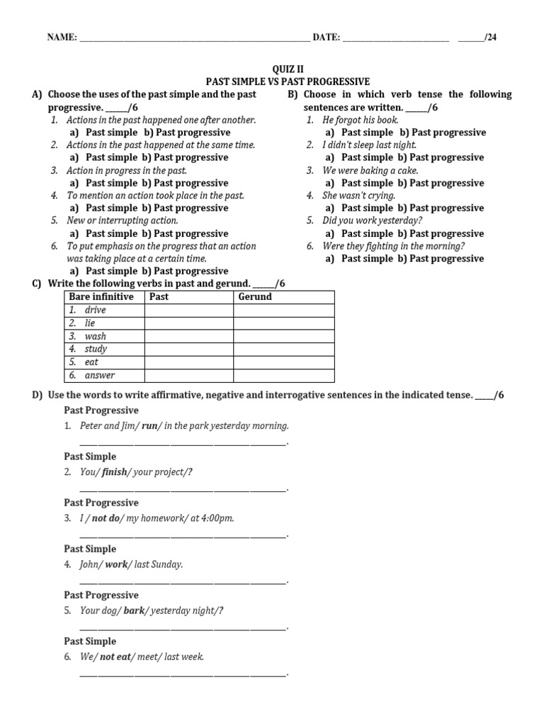 Past Simple vs. Past Progressive Quiz | PDF | Semantic Units | Language ...
