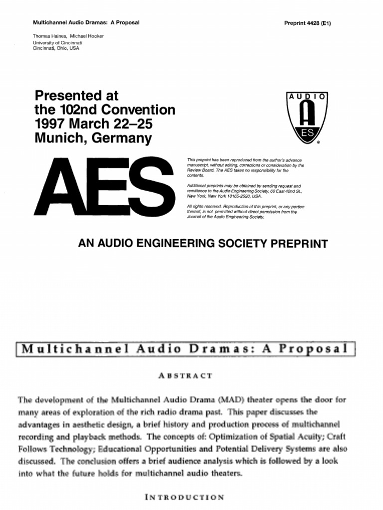 Multichannel Audio Dramas Pdf Loudspeaker Sound Production