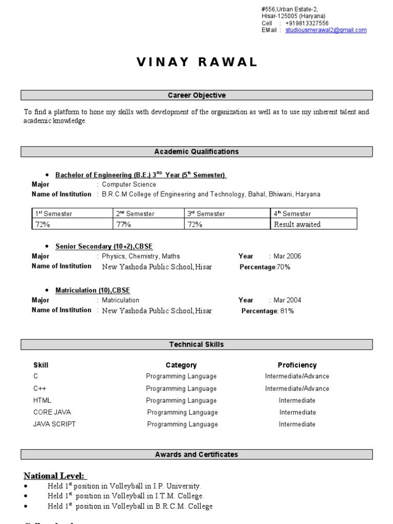 Vinay Rawal: Engineering Student Profile | PDF