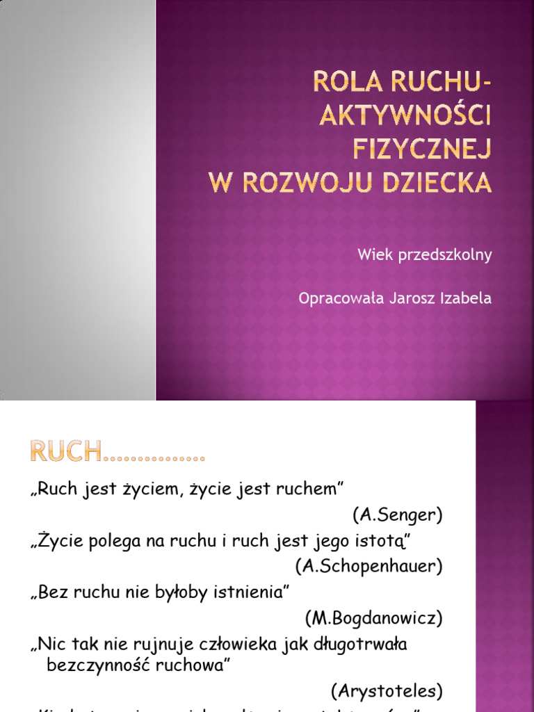 Rola Ruchu - Aktywnosci Fizycznej W Rozwoju Dziecka | PDF