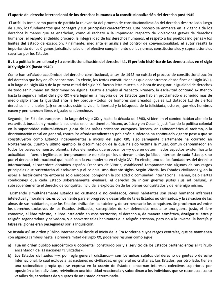 El Aporte Del Derecho Internacional de Los Derechos Humanos A La ...