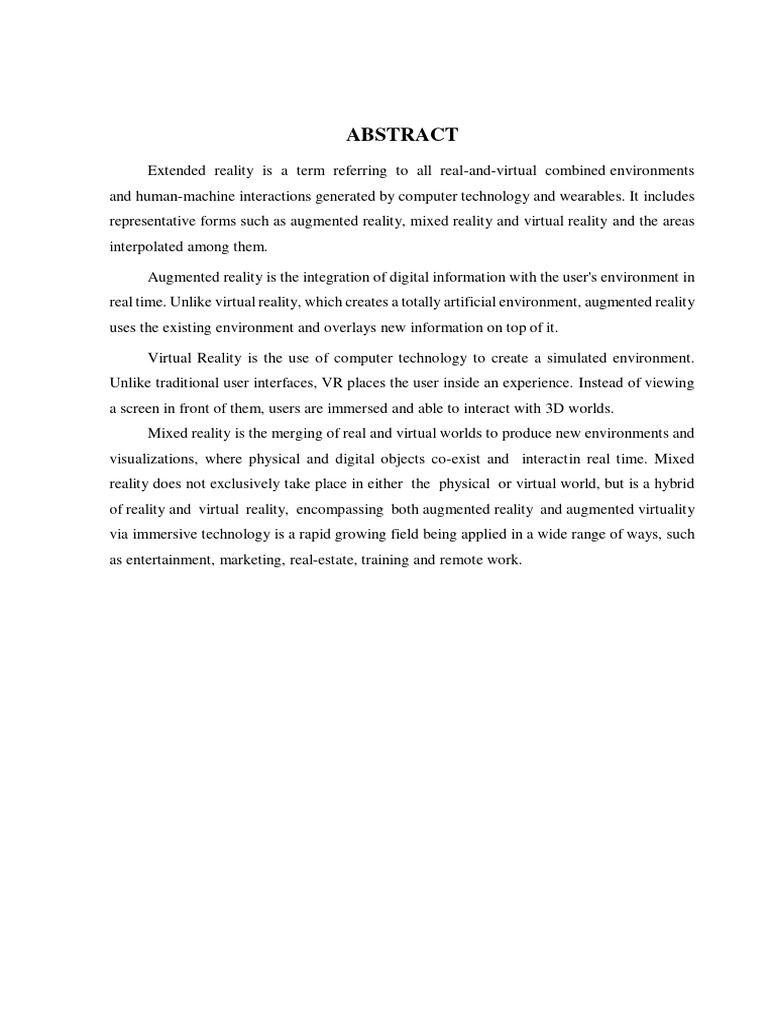 Extended Reality Seminar Report PDF PDF Virtual Reality Augmented
