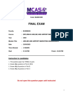 Airline and Airport Marketing Management - Final Exam - DiP