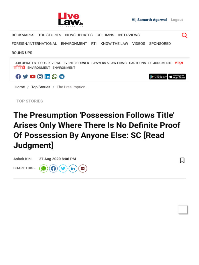 2-The Presumption 'Possession Follows Title' Arises Only Where There Is ...
