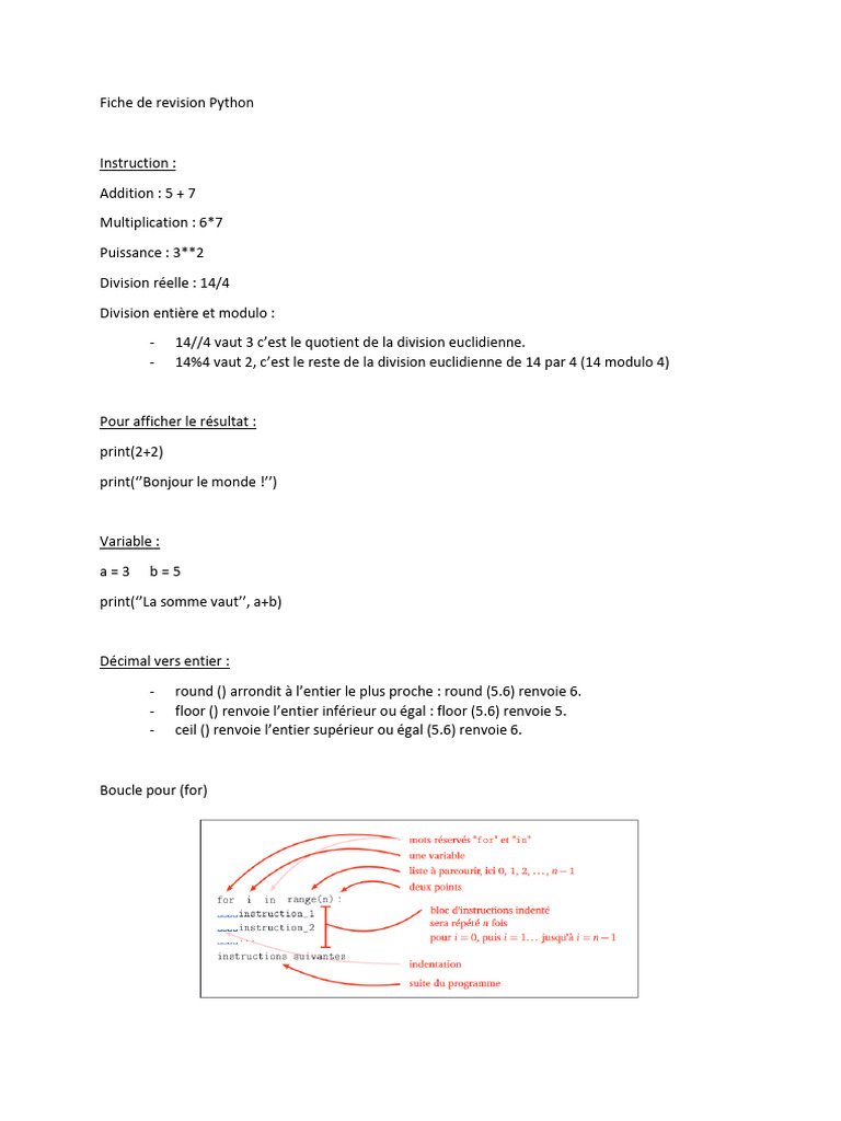 Fiche de révision Python Seconde | PDF