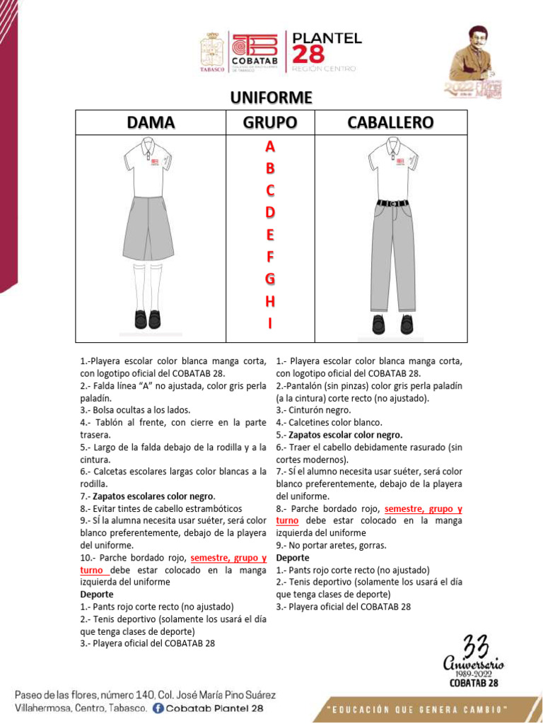 Uniforme Oficial COBATAB 28 | PDF | Ropa