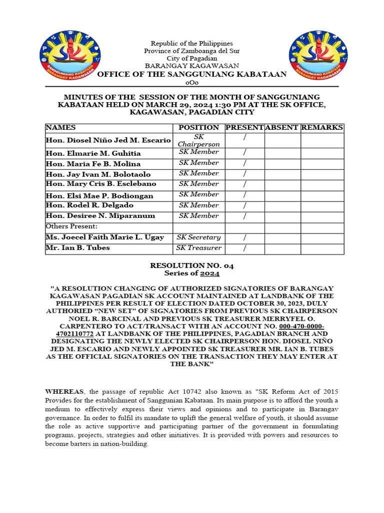 SK Resolution on New Signatories | PDF | Government