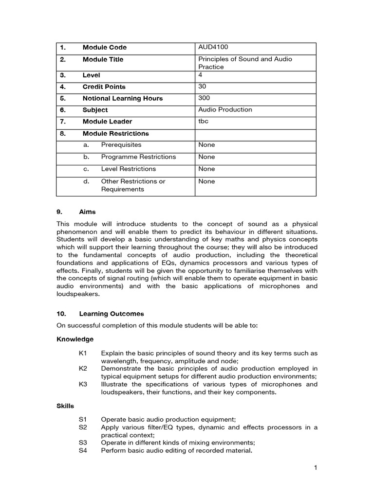 Principles of Sound and Audio Practice | PDF | Equalization (Audio ...