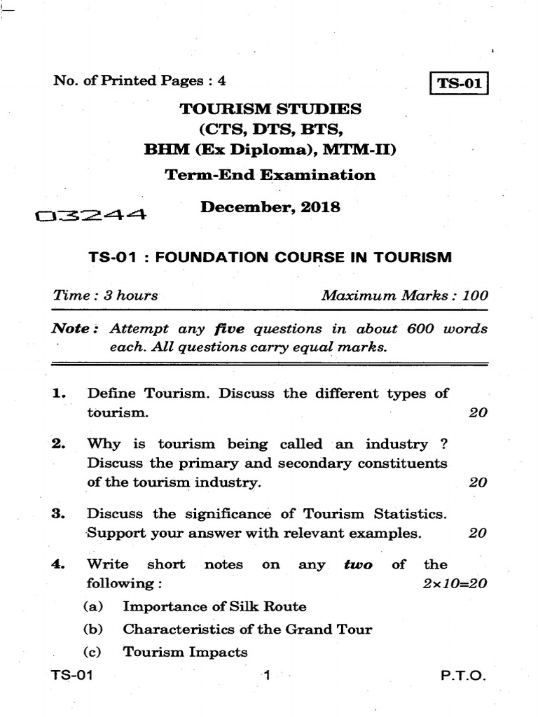 TS 1 Dec 18 | PDF | Tourism | Economics