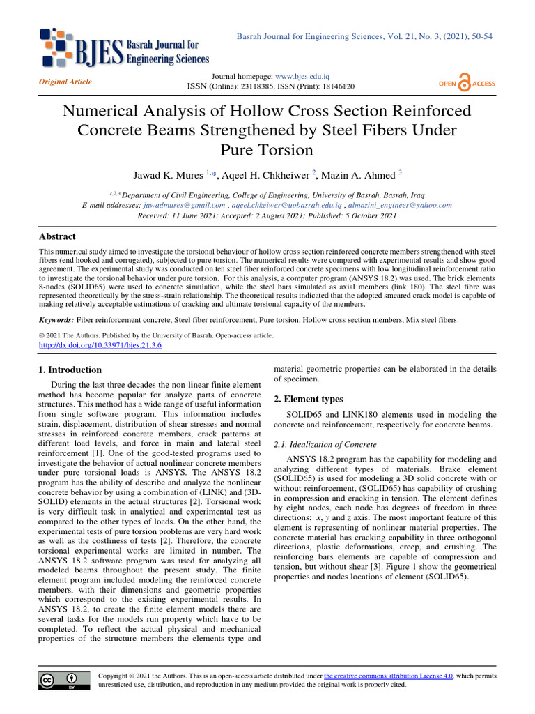 Numerical Analysis of Hollow Cross Section Reinforced Concrete Beams ...