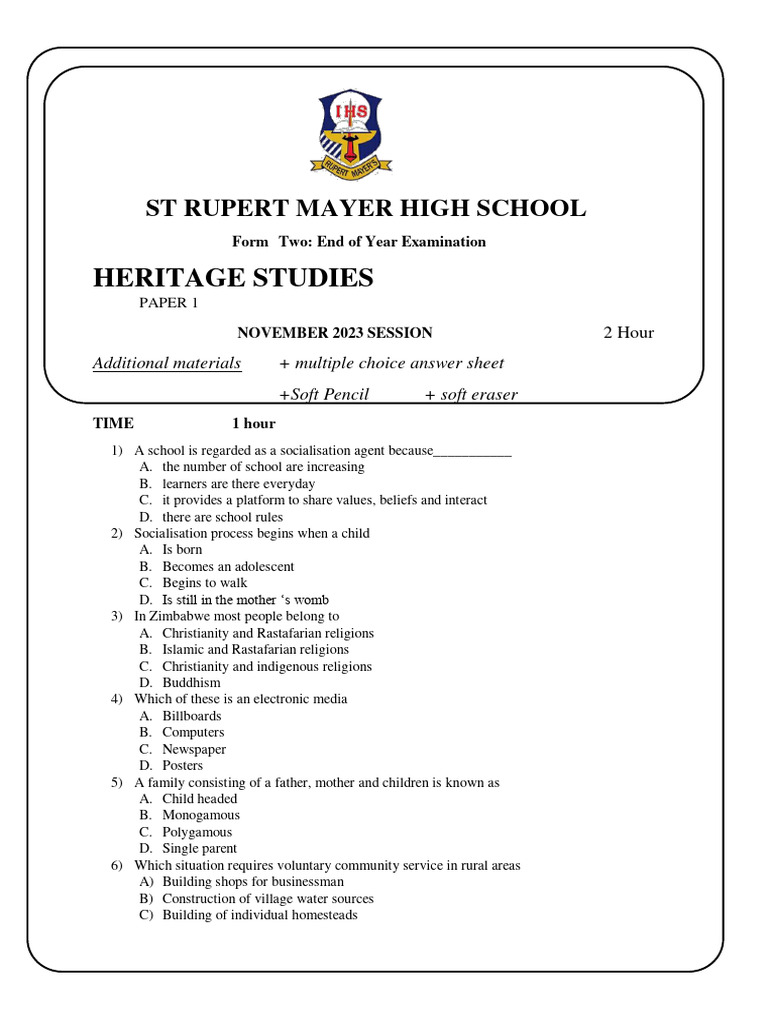 Heritage paper 1 form 2 pdf