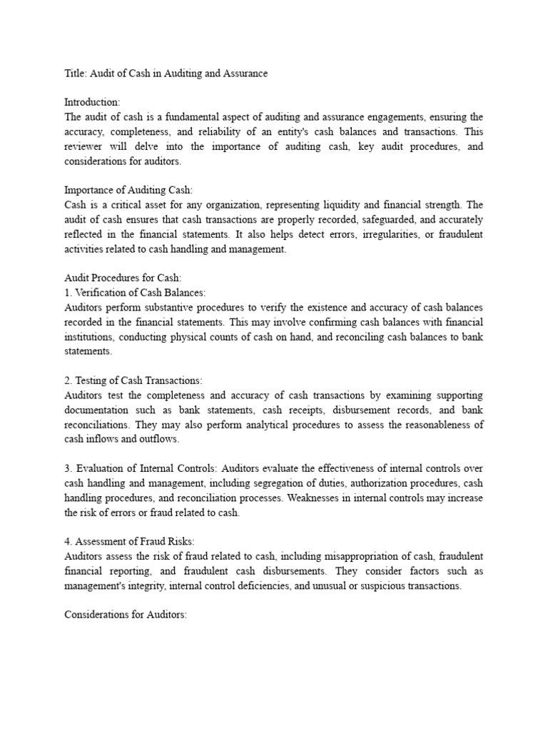 Cash Audit Procedures and Importance | PDF | Audit | Internal Control