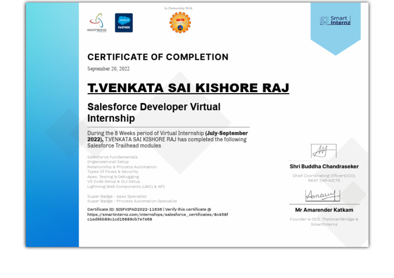 Salesforce Developer Internship Certificate | PDF | Business | Computers