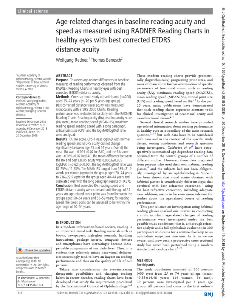 Age related reading with RADNER Charts | PDF | Visual Acuity ...