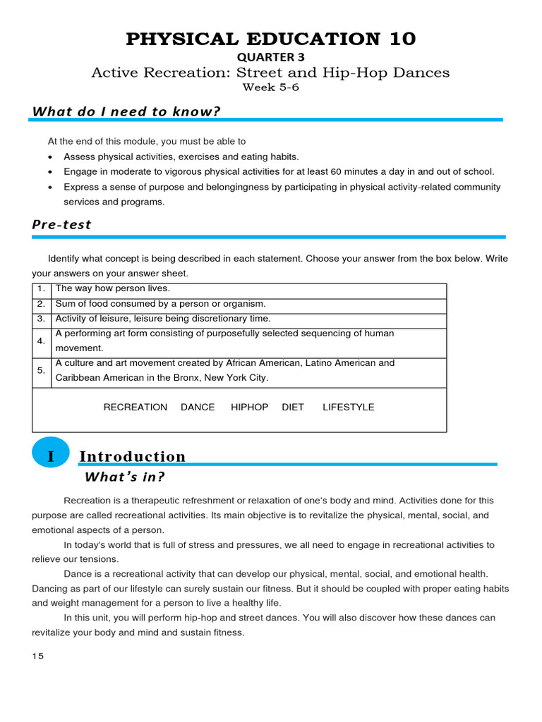 PE 10 Q3: Active Recreation & Dance | PDF | Hip Hop Music | Dances