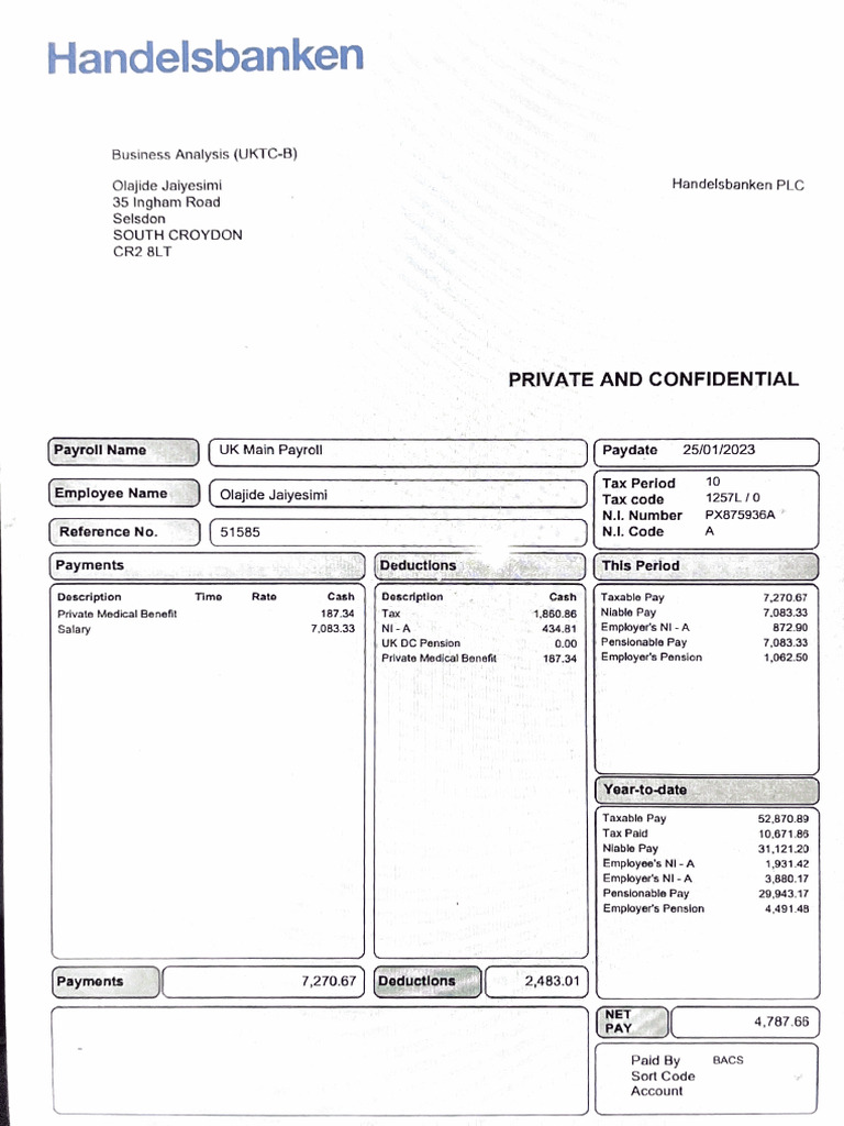 Handelsbanken Payslip | PDF
