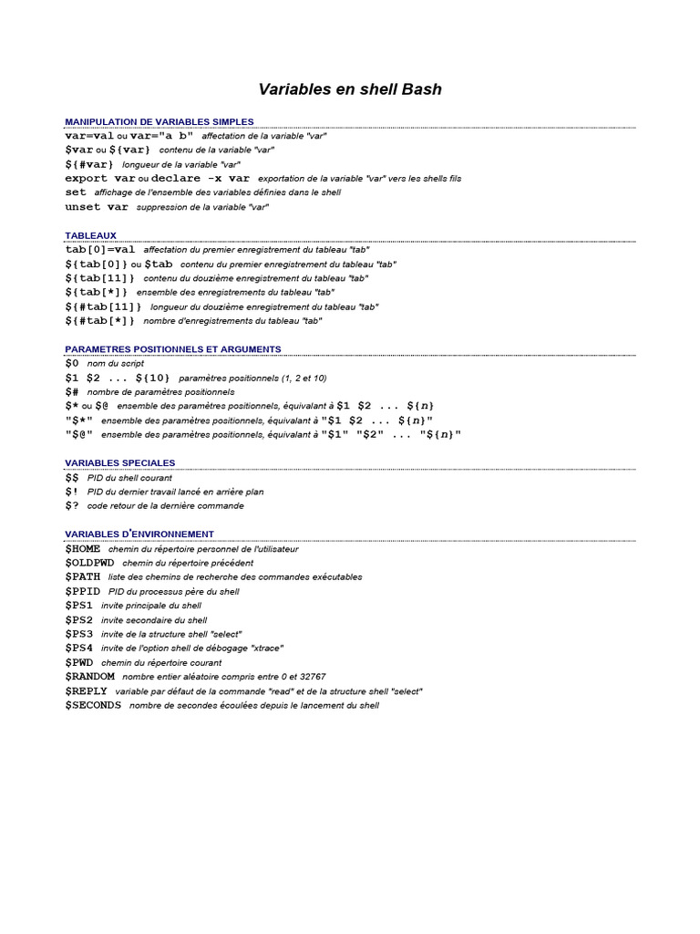Variables et tableaux en Bash | PDF