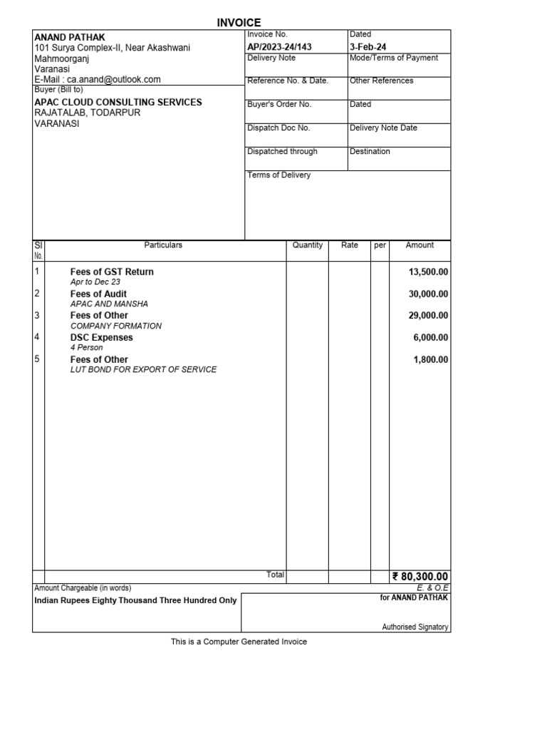 Invoice for APAC Cloud Consulting | PDF