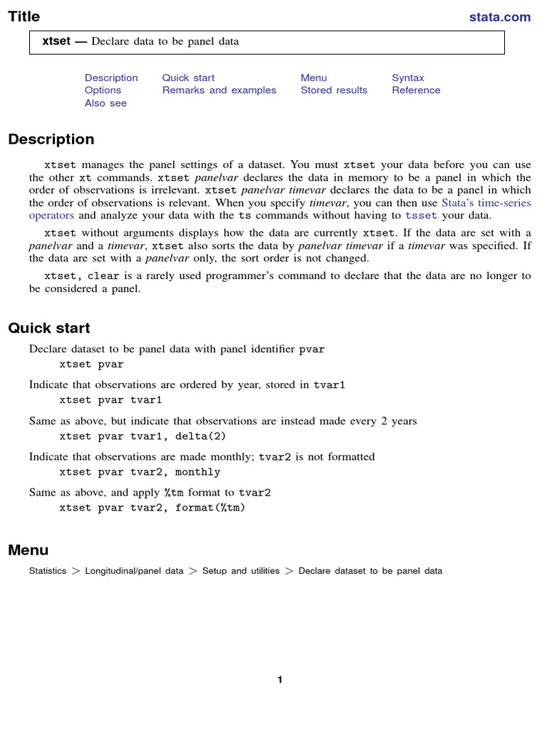 How to Declare Panel Data in Stata | PDF | Data | Time Series